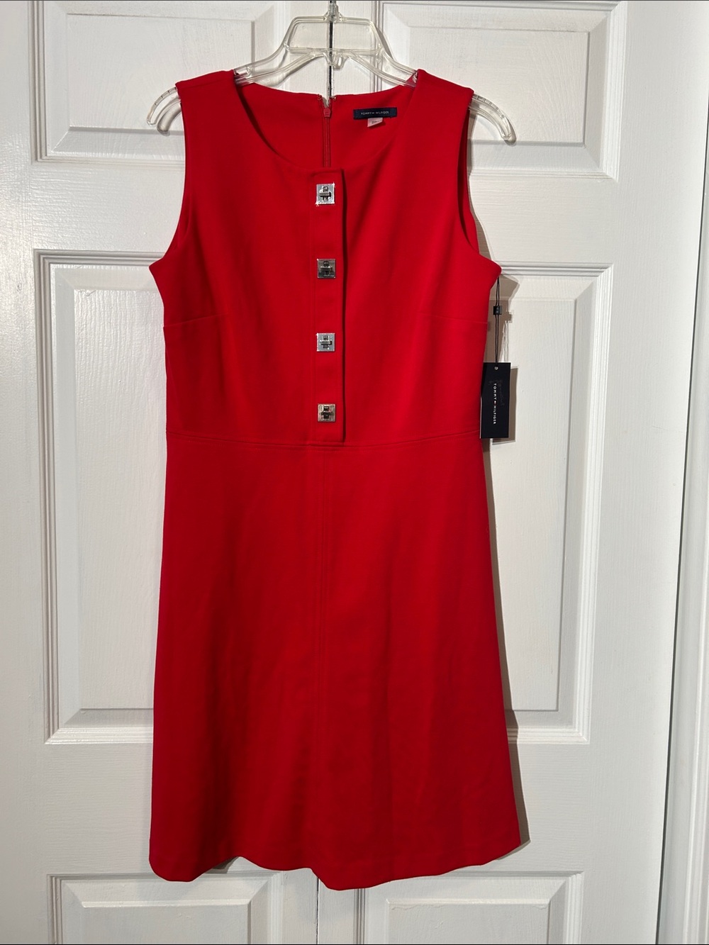 NWT Tommy Hilfiger Red Sleeveless Dress with Square Front Twist Buttons Size 10